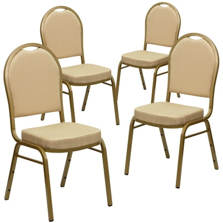 Flash Furniture 4 Pack HERCULES Series Dome Back Stacking Banquet Chair in Beige Patterned Fabric - Gold Frame
