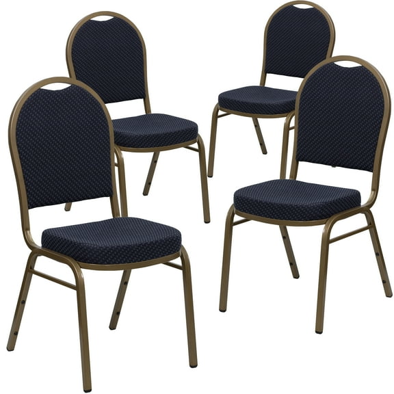 Flash Furniture 4 Pack HERCULES Series Dome Back Stacking Banquet Chair in Navy Patterned Fabric - Gold Frame
