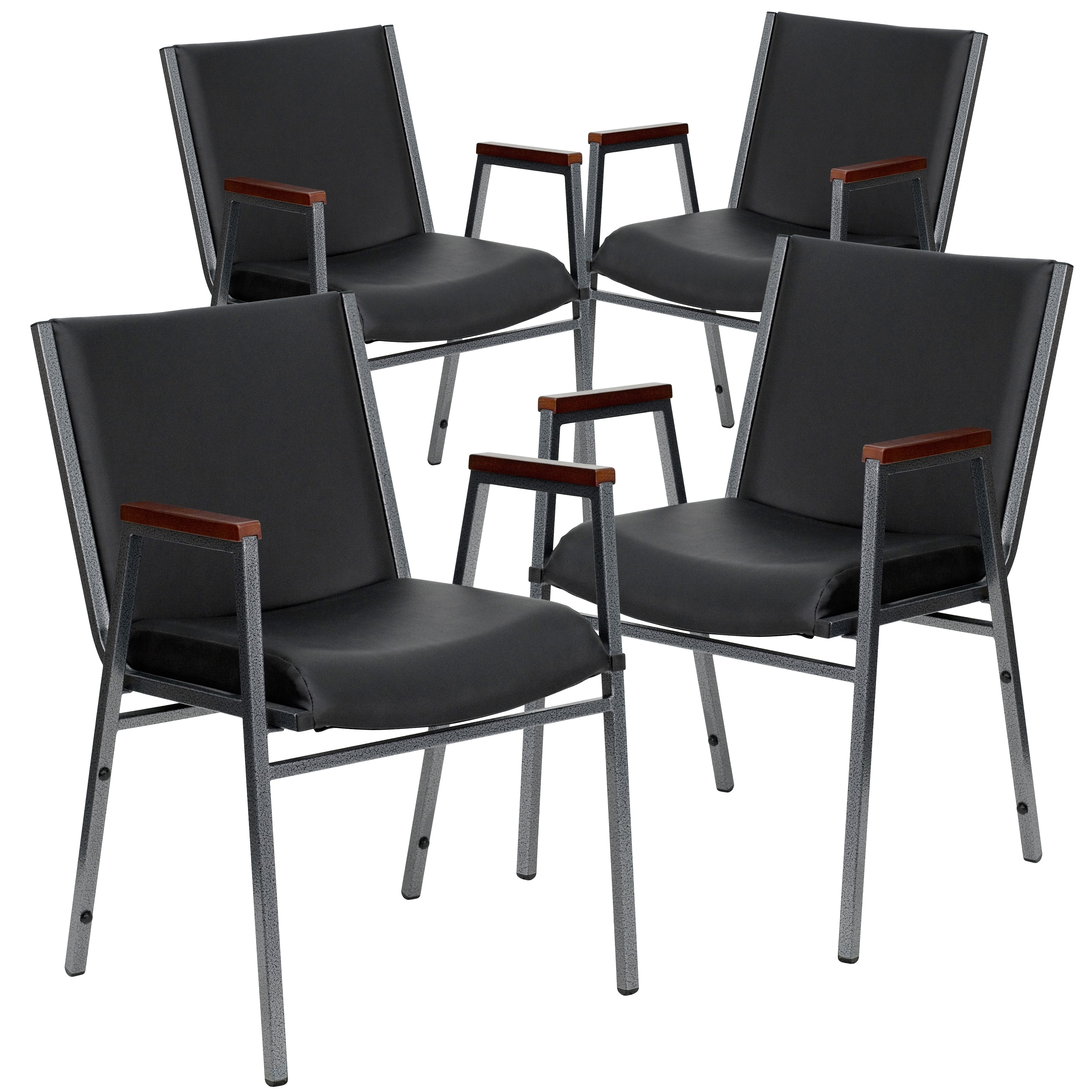 Heavy Duty Black Vinyl and Metal Stackable Arm Chair
