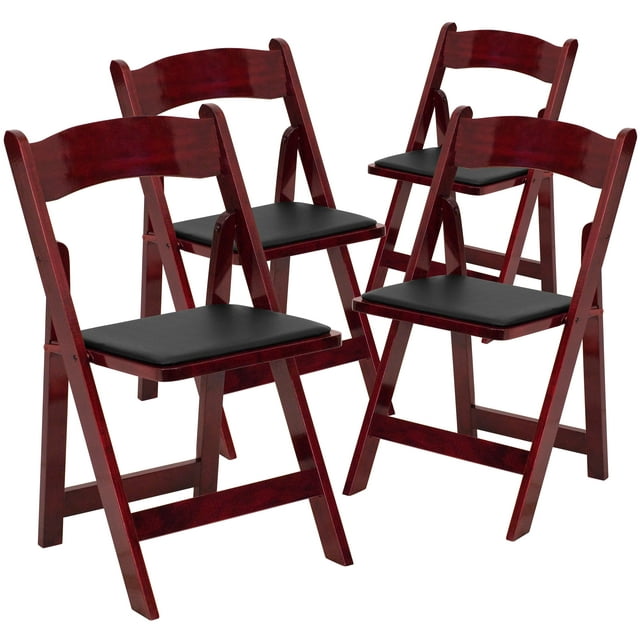 Flash Furniture 4 Pack HERCULES Series Mahogany Wood Folding Chair with Vinyl Padded Seat