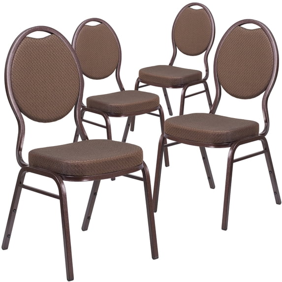 Flash Furniture 4 Pack HERCULES Series Teardrop Back Stacking Banquet Chair in Brown Patterned Fabric - Copper Vein Frame