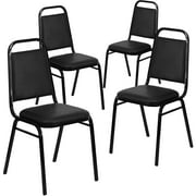 Flash Furniture 4 Pack HERCULES Series Trapezoidal Back Stacking Banquet Chair in Black Vinyl - Black Frame