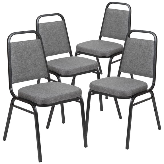 Flash Furniture 4 Pack HERCULES Series Trapezoidal Back Stacking Banquet Chair with 2.5" Thick Seat in Gray Fabric - Silver Vein Frame