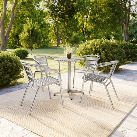 Flash Furniture 4 Pack Heavy Duty Commercial Aluminum Indoor-Outdoor Restaurant Stack Chair with Triple Slat Back