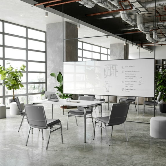 Flash Furniture 4 Pack Heavy Duty Gray Vinyl Stack Chairs