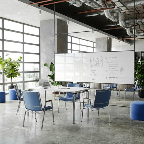 Flash Furniture 4 Pack Heavy Duty Navy Vinyl Stack Chair with Arms