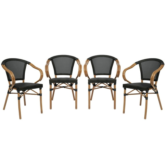 Flash Furniture Marseille Indoor/Outdoor French Bistro Stacking Chair with Arms Black/Natural 4/Pack