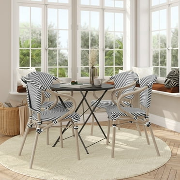 Flash Furniture Marseille Indoor/Outdoor French Bistro Stacking Chair w/ Arms Black/White/Lt Natural