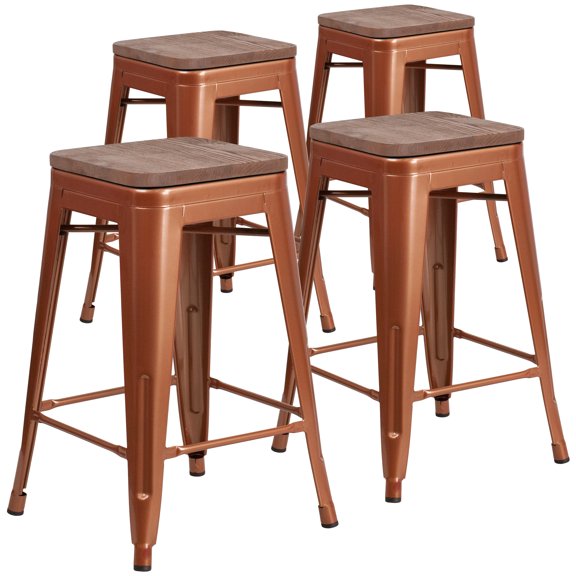 Flash Furniture 4 Pk. 24" High Backless Copper Counter Height Stool with Square Wood Seat
