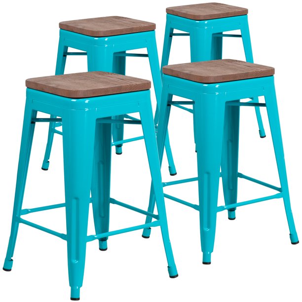 Flash Furniture 4 Pk. 24" High Backless Crystal TealBlue Counter