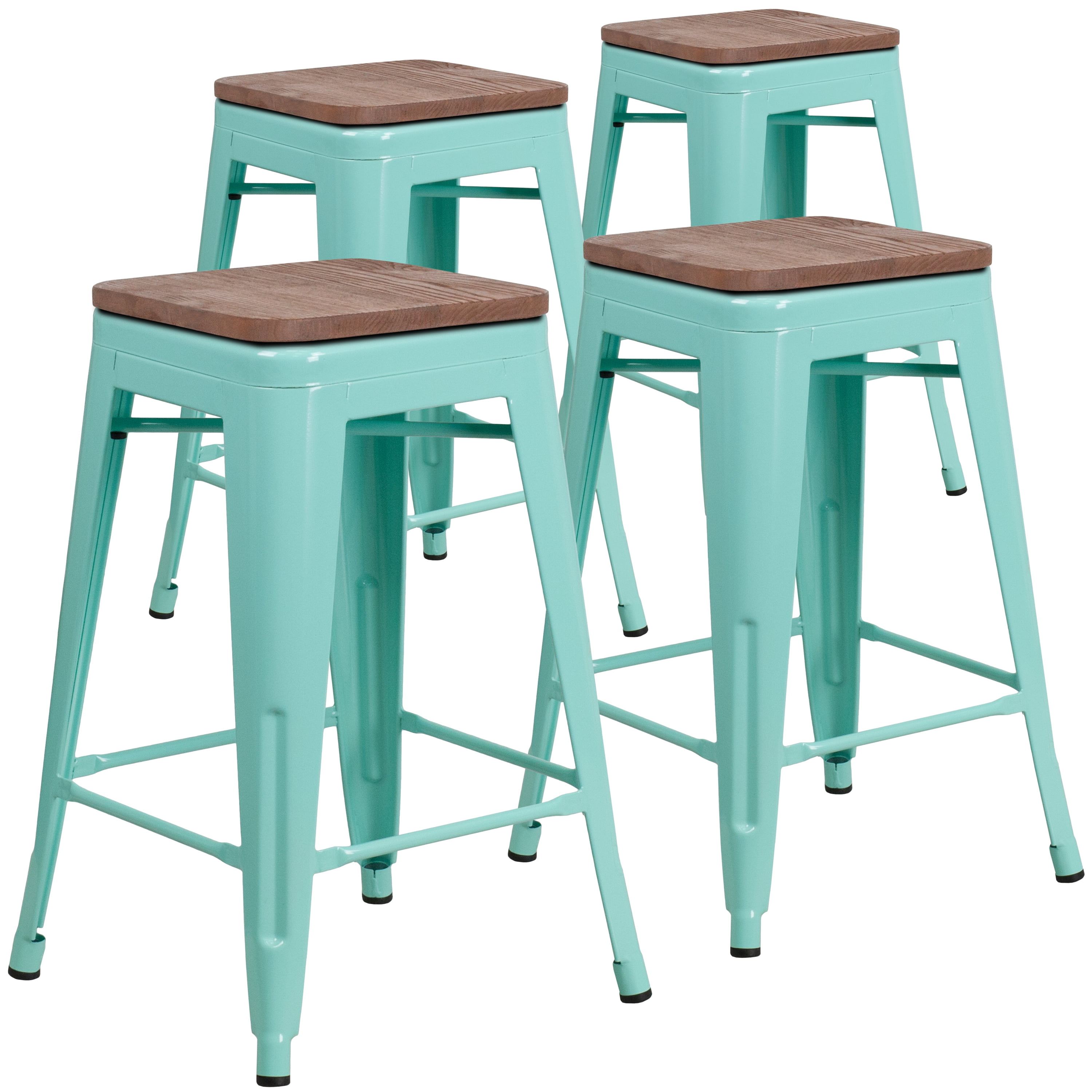 Flash Furniture 4 Pk. 24" High Backless Mint Green Counter Height Stool with Square Wood Seat
