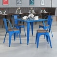 thumbnail image 1 of Flash Furniture 4 Pk. Blue Metal Stackable Chair with Wood Seat, 1 of 8