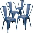 thumbnail image 1 of 4 Pk. Distressed Antique Blue Metal Indoor-Outdoor Stackable Chair, 1 of 9