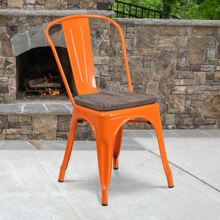 Flash Furniture 4 Pk. Orange Metal Stackable Chair with Wood Seat