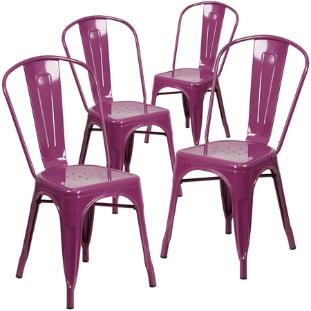Flash Furniture Purple Metal Indoor-Outdoor Stackab,PK4 4-ET-3534-PUR-GG