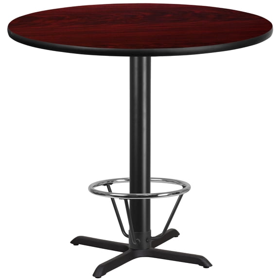 Flash Furniture 42'' Round Mahogany Laminate Table Top with 33'' x 33'' Bar Height Table Base and Foot Ring