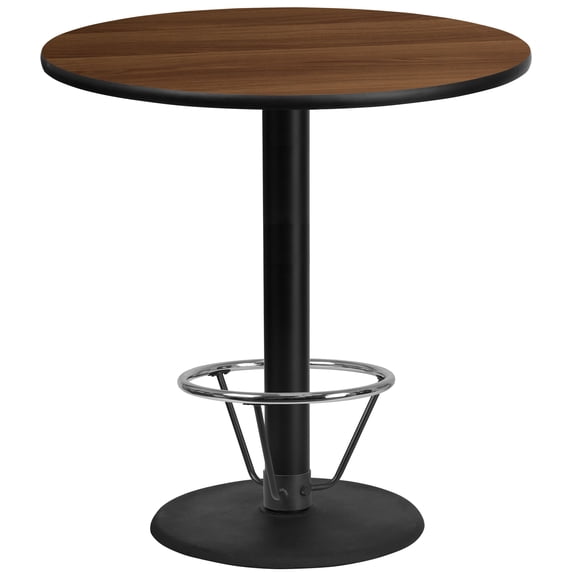 Flash Furniture 42'' Round Walnut Laminate Table Top with 24'' Round Bar Height Table Base and Foot Ring