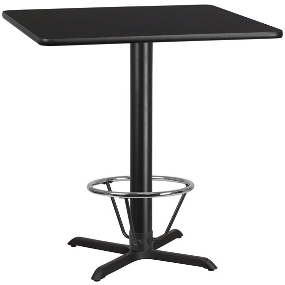 Flash Furniture 42'' Square Black Laminate Table Top with 33'' x 33'' Bar Height Table Base and Foot Ring