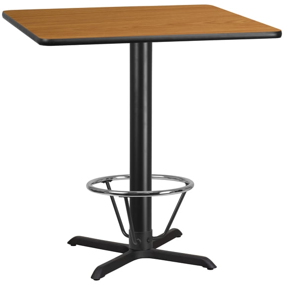 Flash Furniture 42'' Square Natural Laminate Table Top with 33'' x 33'' Bar Height Table Base and Foot Ring