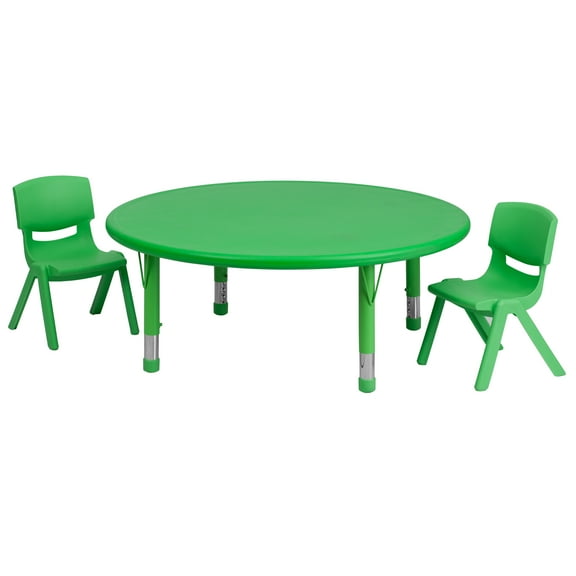 Flash Furniture 45'' Round Green Plastic Height Adjustable Activity Table Set with 2 Chairs