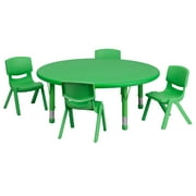 Flash Furniture 45'' Round Green Plastic Height Adjustable Activity Table Set with 4 Chairs