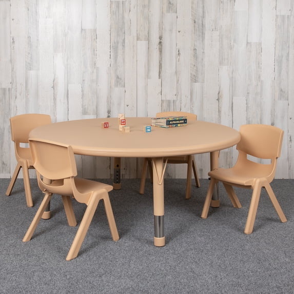 Flash Furniture 45" Round Natural Plastic Height Adjustable Activity Table Set with 4 Chairs