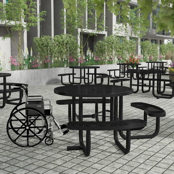 Flash Furniture Creekside Outdoor Picnic Table 46" Round Wheelchair Accessible Black