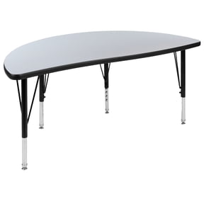 Flash Furniture 47.5" Half Circle Wave Flexible Collaborative Grey Thermal Laminate Activity Table - Height Adjustable Short Legs