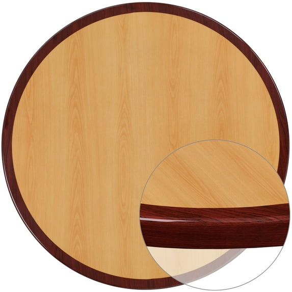 Flash Furniture 48'' Round 2-Tone High-Gloss Cherry / Mahogany Resin Table Top with 2'' Thick Drop-Lip