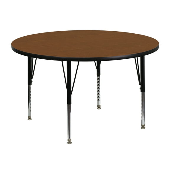 Flash Furniture 48'' Round Oak HP Laminate Activity Table - Height Adjustable Short Legs
