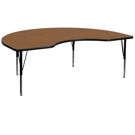 Flash Furniture 48''W x 72''L Kidney Oak Thermal Laminate Activity Table - Height Adjustable Short Legs