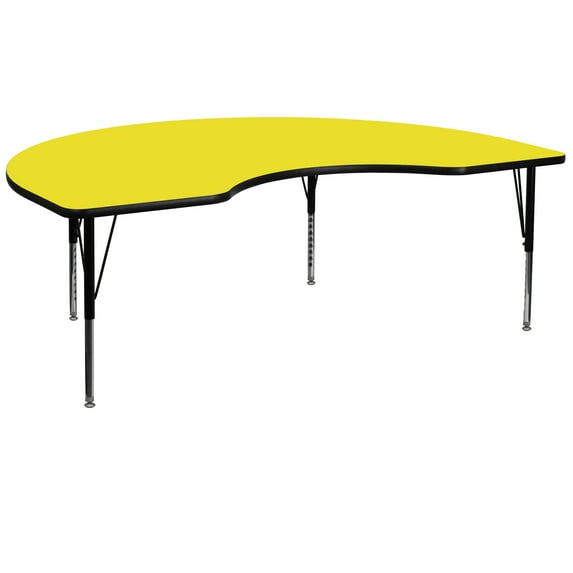 Flash Furniture 48''W x 72''L Kidney Yellow HP Laminate Activity Table - Height Adjustable Short Legs