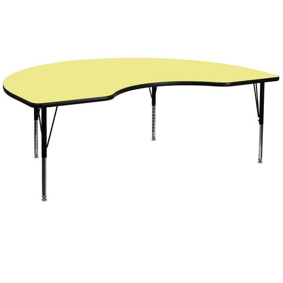 Flash Furniture 48''W x 72''L Kidney Yellow Thermal Laminate Activity Table - Height Adjustable Short Legs