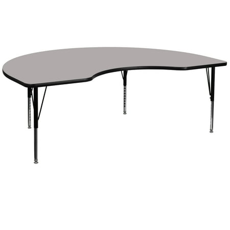 Flash Furniture 48''W x 96''L Kidney Grey HP Laminate Activity Table - Height Adjustable Short Legs