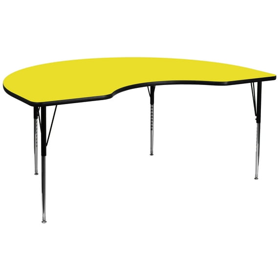 Flash Furniture 48''W x 96''L Kidney Yellow HP Laminate Activity Table - Standard Height Adjustable Legs
