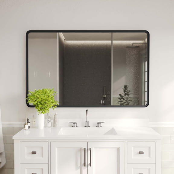 Flash Furniture 48" x 30" Metal Deep Framed Wall Mirror - Large Accent Mirror for Bathroom, Entryway, Dining Room, & Living Room in Black