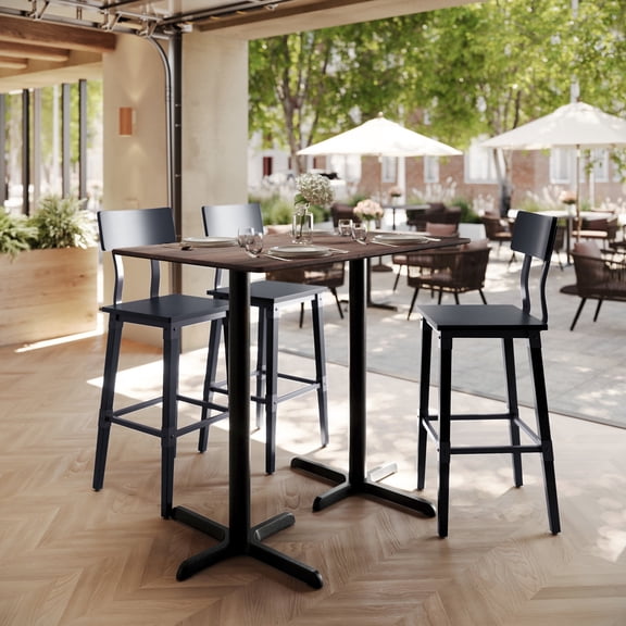 Flash Furniture 48" x 30" Tabletop with TopGuard HPL Technology in Dark Brown with Double 22" x 30" Black Bar Height X-Bases