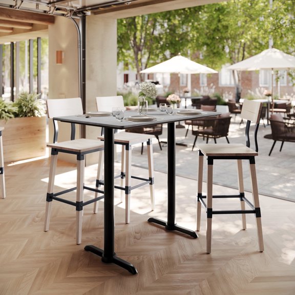 Flash Furniture 48" x 30" Tabletop with TopGuard HPL Technology in Gray Faux Concrete and Double 5" x 22" Black Bar Height T-Bases