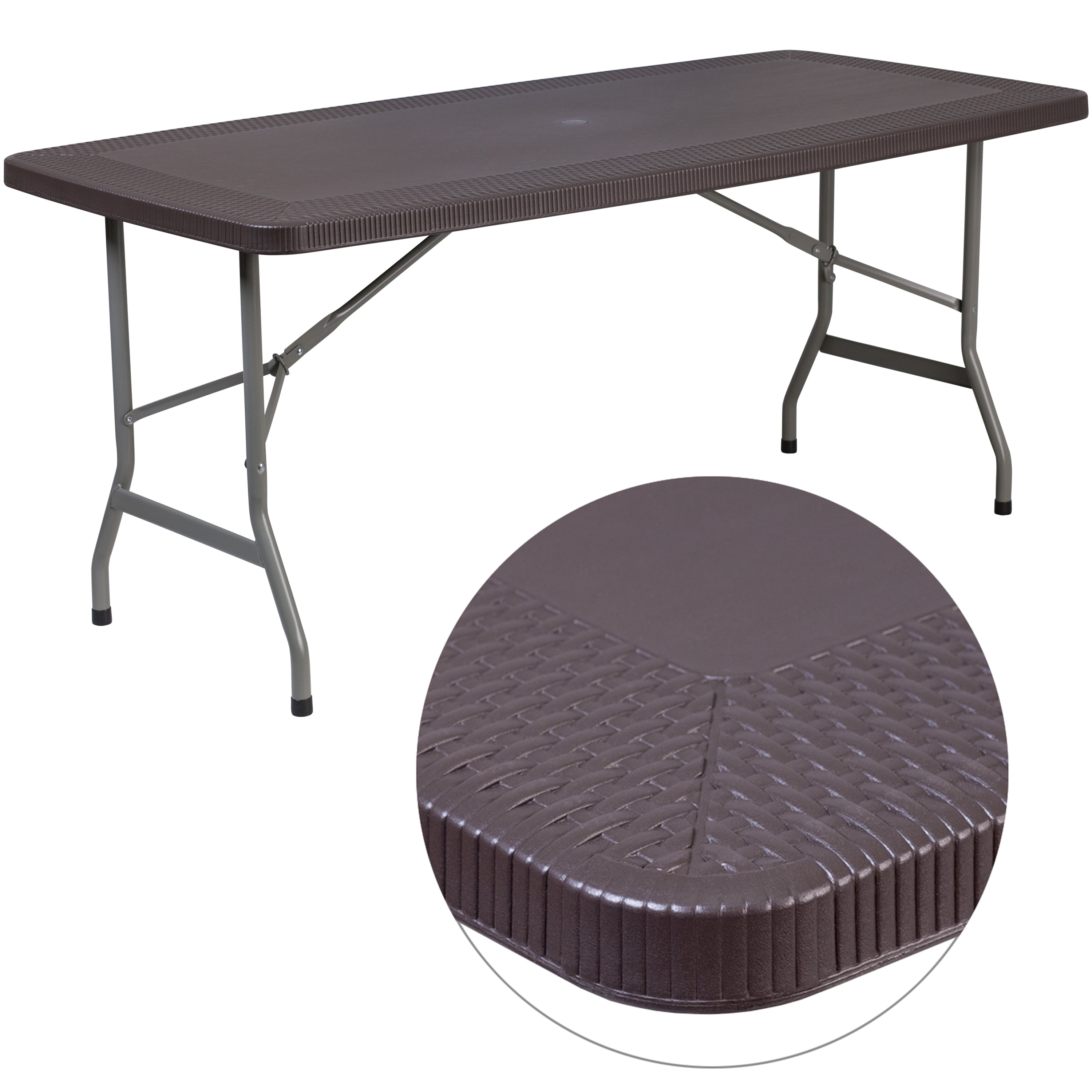 テーブル・チェア・ハンモック NEIGHBORHOOD SRL FOLDING TABLE . PP Flash Furniture 5.62-Foot Brown Rattan Indoor-Outdoor