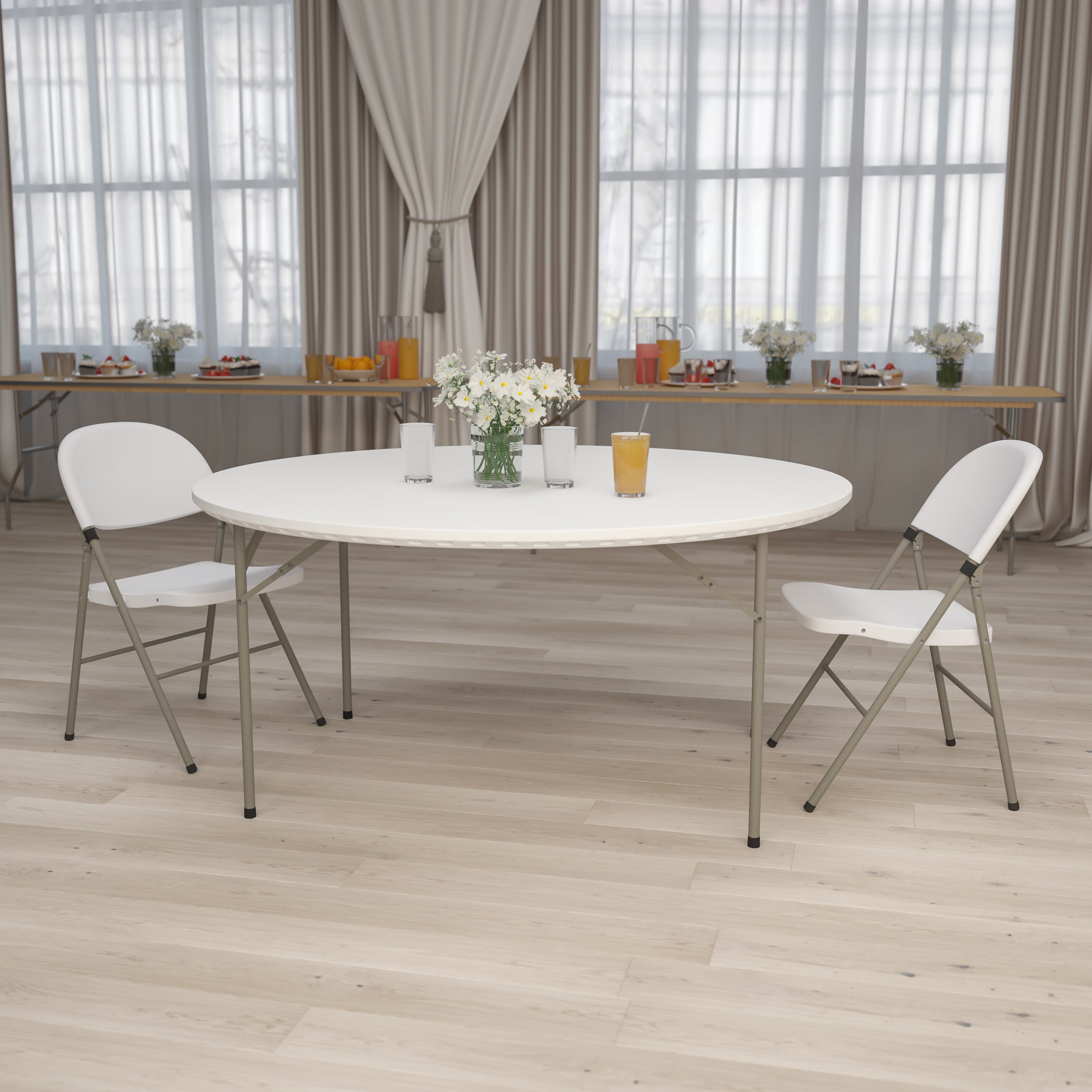 Elegant 60" Round Gray and White Plastic Foldable Event Table