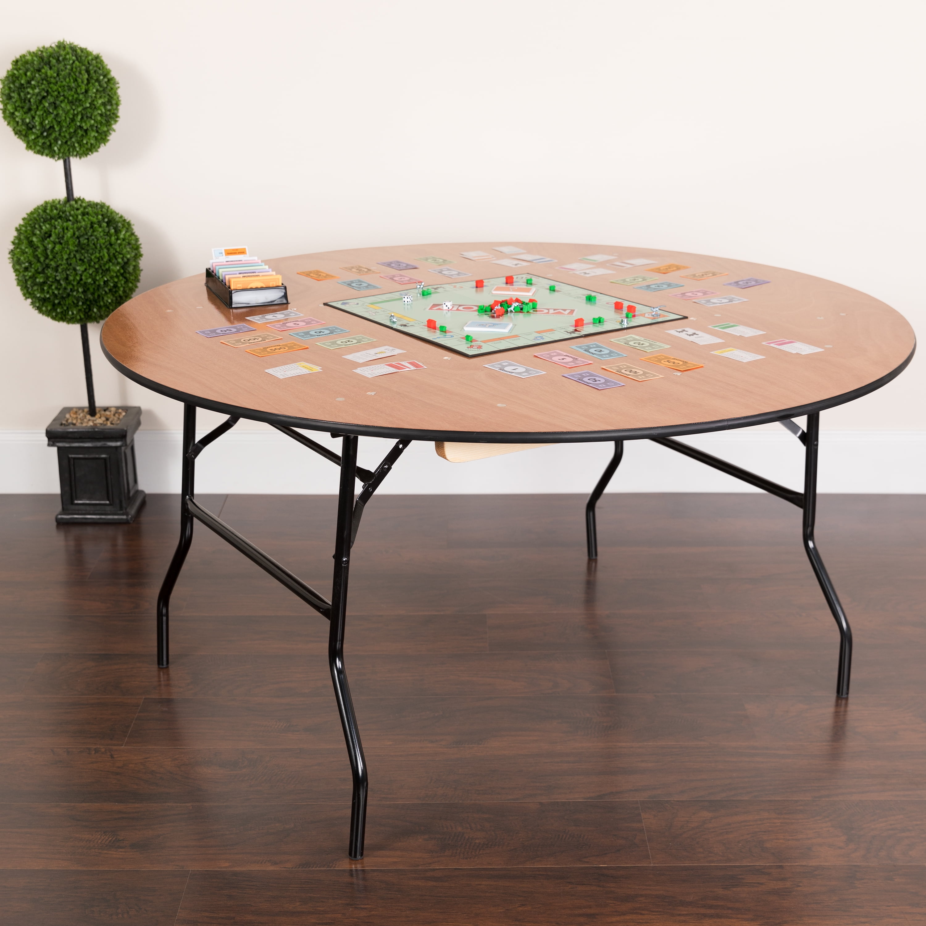 Flash Furniture 5-Foot Round Wood Folding Banquet Table with Clear Coated Finished Top Sansujyuku sansujyuku.com