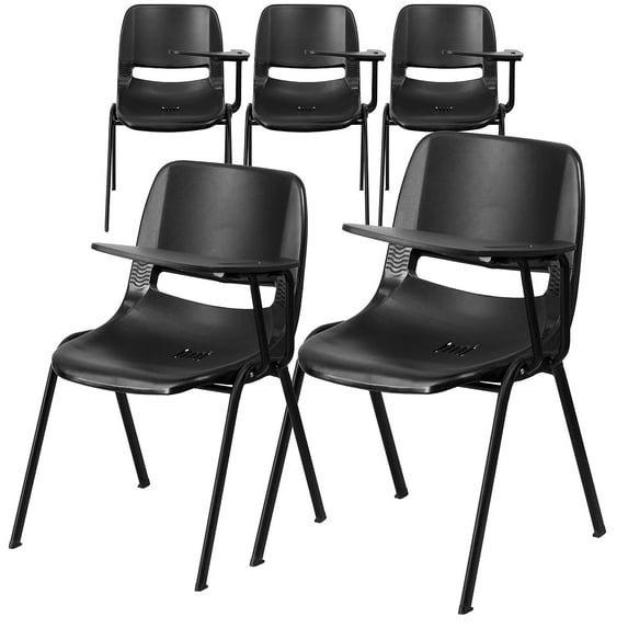 Flash Furniture 5 Pack Black Ergonomic Shell Chair with Left Handed Flip-Up Tablet Arm
