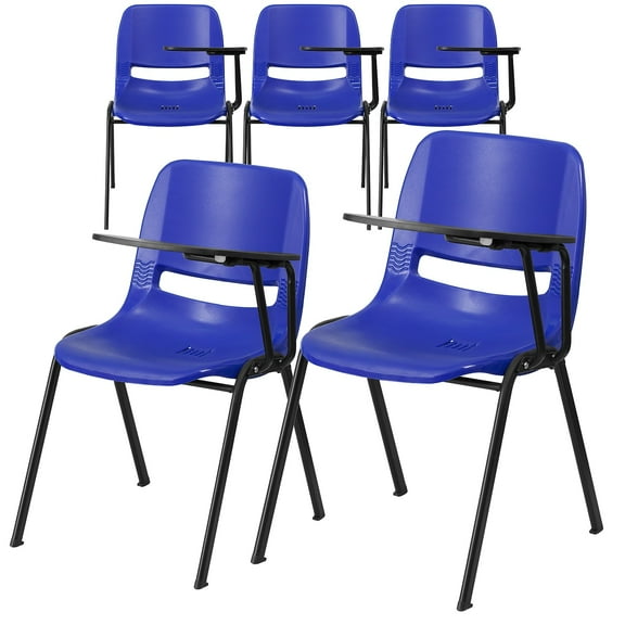 Flash Furniture 5 Pack Blue Ergonomic Shell Chair with Left Handed Flip-Up Tablet Arm