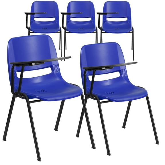 Flash Furniture 5 Pack Blue Ergonomic Shell Chair with Right Handed Flip-Up Tablet Arm