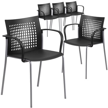 Flash Furniture 5 Pack HERCULES Series 551 lb. Capacity Black Stack Chair with Air-Vent Back and Arms