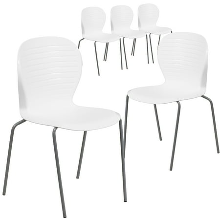 Flash Furniture 5 Pack HERCULES Series 551 lb. Capacity White Stack Chair