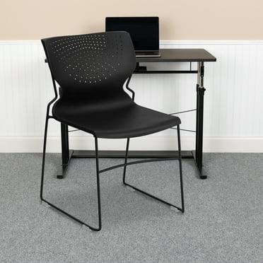 Flash Furniture 5 Pack HERCULES Series 661 lb. Capacity Black Full Back Stack Chair with Black Powder Coated Frame