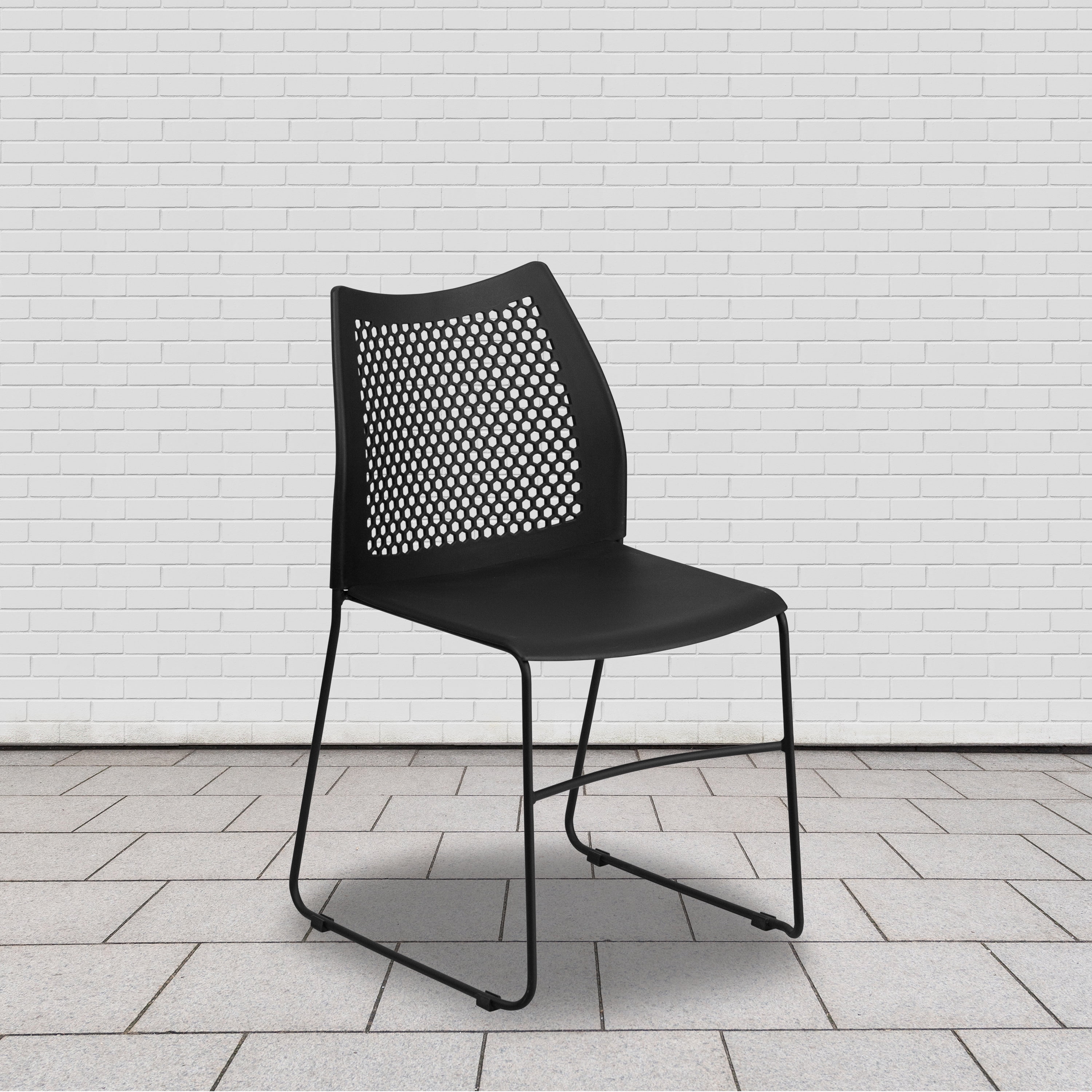 Black Metal High Back Stacking Reception Chair