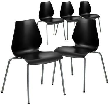 Flash Furniture 5 Pack HERCULES Series 770 lb. Capacity Black Stack Chair with Lumbar Support and Silver Frame