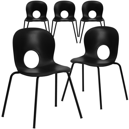 Flash Furniture 5 Pack HERCULES Series 770 lb. Capacity Designer Black Plastic Stack Chair with Black Frame